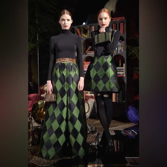 Alice + Olivia Green and Black Diamond Mini Dress - Picture 2 of 8